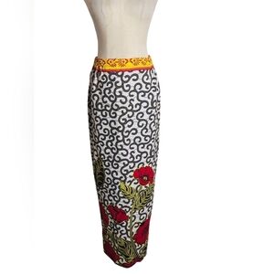 Floral Patterned Blue And Red Maxi Skirt